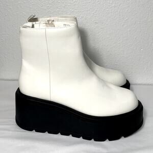 New Bp.‎ Milo White Faux Leather Zip Up Platform Ankle Boots size 7.5 marten